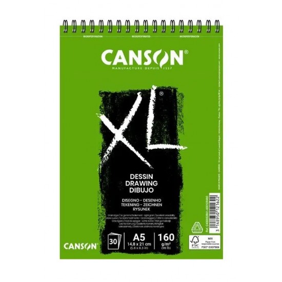 Альбом для рисунку на спіралі XL, А5 (14,8*21см), 160г/м2, 30л, білий колір, Canson Альбом для рисунку на спіралі XL, А5 (14,8*21см), 160г/м2, 30л, білий колір, Canson