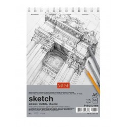 Блок для ескізів та малювання, пружина, А5/50 арк., 115 г/м2, MUSE