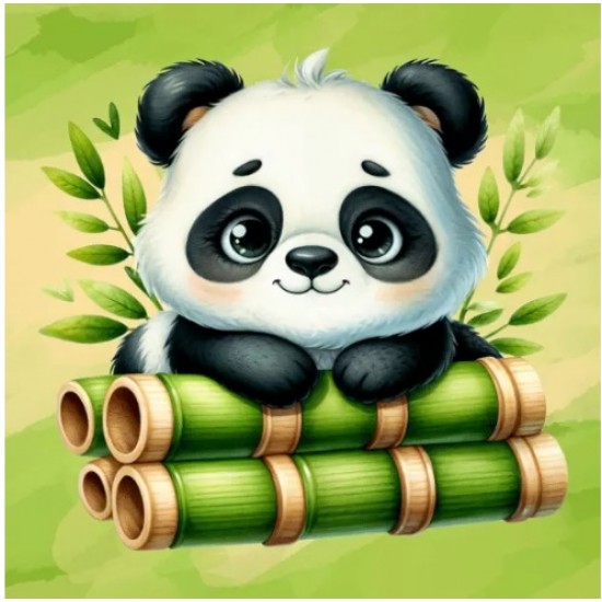 Полотно ґрунтоване з контуром, 20х20, „Cute Panda“, бавовна, дрібне зерно, на основі ХДФ, Arteo