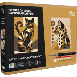 Набір для випалювання картини на дереві „Cats 2“, з фарбами, в коробці, ROSA Start