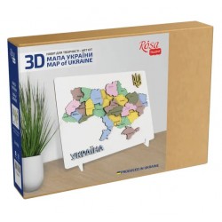 Набір, Мапа України 3D, пастельні кольори, МДФ, 24,5х18,5см, ROSA TALENT