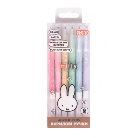Ручки акрилові Yes "Miffy", набір 6 шт. у PET пакуванні Ручки акрилові Yes "Miffy", набір 6 шт. у PET пакуванні