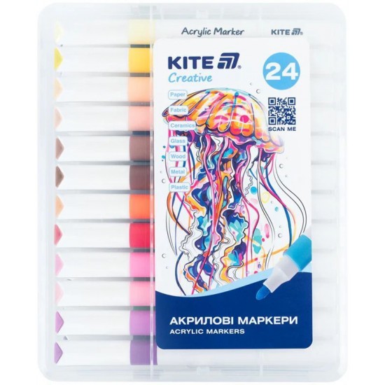 Маркери акрилові Jumbo, 24шт Kite Creative Маркери акрилові Jumbo, 24шт Kite Creative