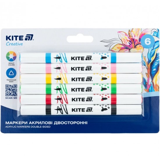 Маркери акрилові двосторонні, 6шт Kite Creative Маркери акрилові двосторонні, 6шт Kite Creative