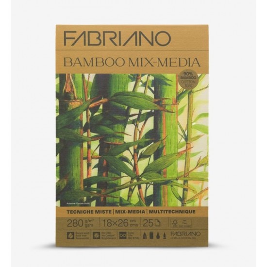 Склейка для мікс медіа BAMBOO, 18х26 см, 280г/м2, 25 л, 90% бамбук, 10% бавовна, Fabriano Склейка для мікс медіа BAMBOO, 18х26 см, 280г/м2, 25 л, 90% бамбук, 10% бавовна, Fabriano