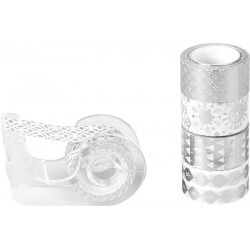 Набір паперових скотчів Christmas mini, Срібні відтінки з пластиковим диспенсером, 12 ммх3 м, 5 шт., Набір паперових скотчів Christmas mini, Срібні відтінки з пластиковим диспенсером, 12 ммх3 м, 5 шт.,