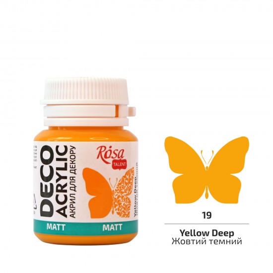 Акрил для декору, Жовтий темний, матовий, 20 мл, ROSA TALENT