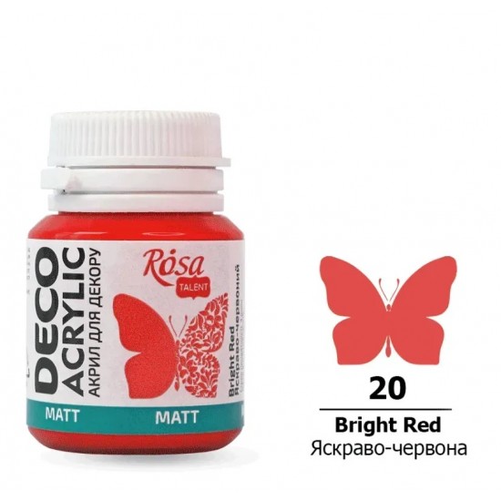 Акрил для декору, Яскраво-червоний, матовий, 20 мл, ROSA TALENT