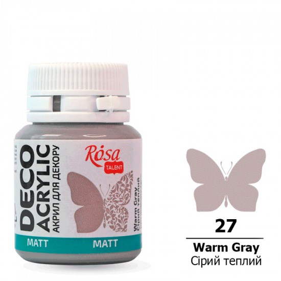 Акрил для декору, Сірий теплий, матовий, 20 мл, ROSA TALENT