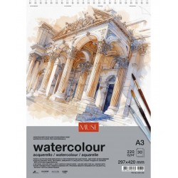 Блок для акварелі, пружина, A3/30 арк., 220 г/м2, MUSE Блок для акварелі, пружина, A3/30 арк., 220 г/м2, MUSE