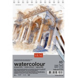 Блок для акварелі, пружина, А5/30 арк., 220 г/м2, MUSE Блок для акварелі, пружина, А5/30 арк., 220 г/м2, MUSE