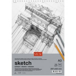Блок для ескізів та малювання, пружина, A3/50 арк., 115 г/м2, MUSE