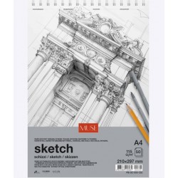 Блок для ескізів та малювання, пружина, А4/50 арк., 115 г/м2, MUSE