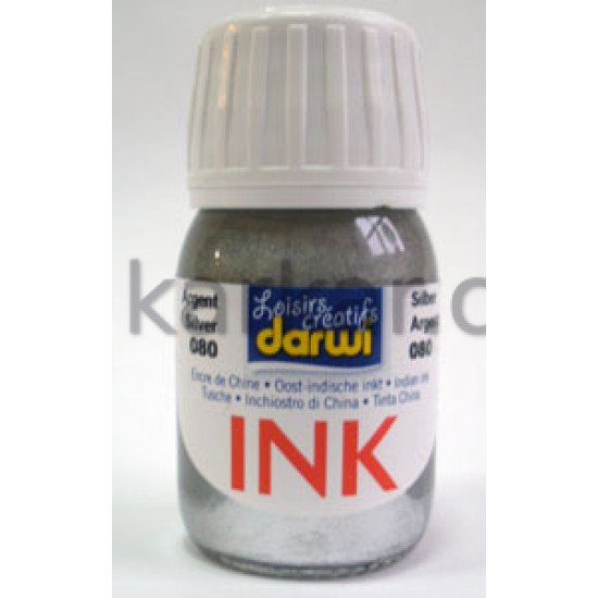 Тушь (несмываемая) Darwi INK 30мл СЕРЕБРО