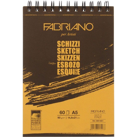 Fabriano альбом для ескізів на спіралі Schizzi Sketch А5 (14,8х21см), 90г/м2, 60л.
