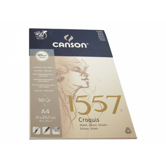 Склейка для ескізів 1557, А4 (21*29,7см), 120г/м2, 50л, білий колір, Canson Canson блок для графіки 1557 (50 арк.), 120 g, A4