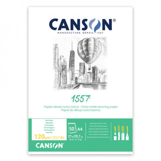 Склейка для ескізів 1557, А4 (21*29,7см), 120г/м2, 50л, білий колір, Canson Canson блок для графіки 1557 (50 арк.), 120 g, A4