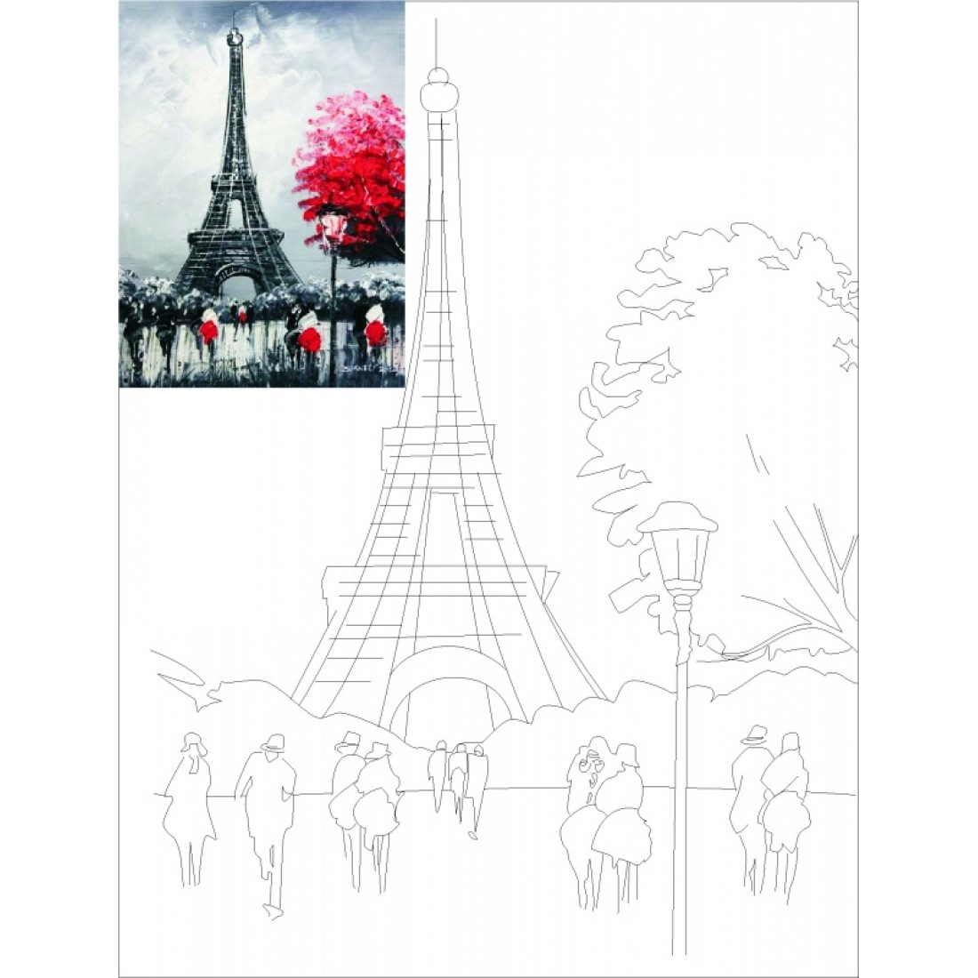 Холст с контуром для рисования Париж